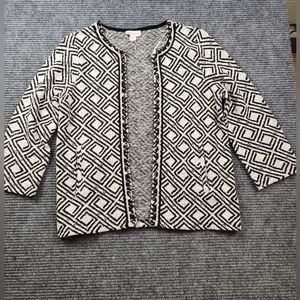 Monsoon Women's Cardigan Sweater  Size Med 8 Black Cream Knit Geometric Tribal